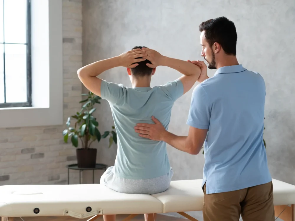 medium-shot-man-helping-patient-physiotherapy Are Chiropractors Medical Doctors? Understanding Chiropractic Care in Australia